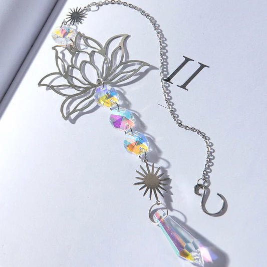 Natural Stone Sun Catcher Wind Chime – Amethyst Lotus Hanging Decoration